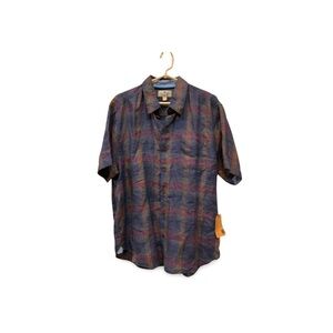 True Grit Los Angeles 100% Linen Plaid Short Sleeve Button-Down Shirt, Size L